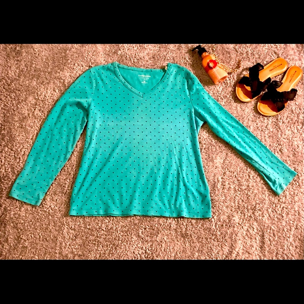 Croft&Barrow Light Blue Polka Dot Top